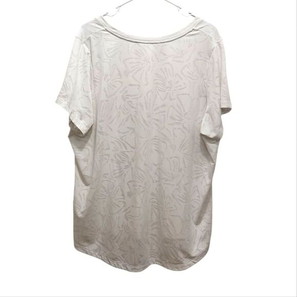 Athleta Floral White Essential V-Neck Mesh Trim Short Sleeve T-Shirt size 2X - Picture 2 of 6